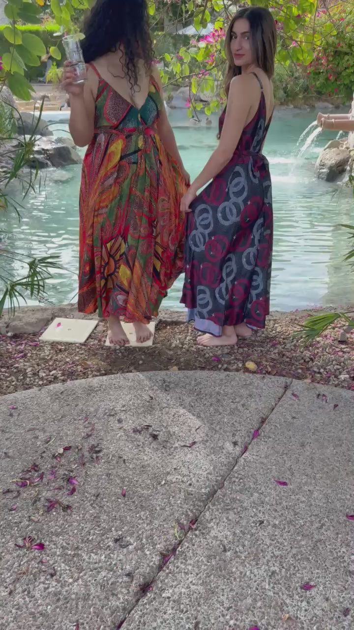 Vacation Dress Multi Color — vibrant orange boho maxi dress with adjustable straps